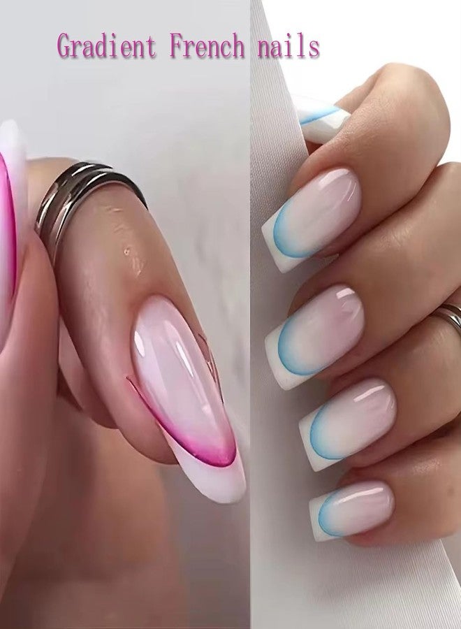 BSBTBZ 12Sheets Gradient French Line Nail Stickers, Colorful Stripes Line Transfer Decals Curved Lines Nail Art Designs Self-Adhesive Nail Tips Guides Fashion Nail Accessories Gel Polish Wraps Stencil Tools - Image 2